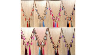 wooden beads colorful tassels fashion necklaces wholesale alot 60 pieces